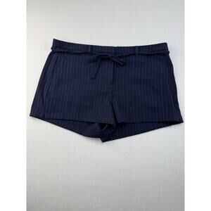American Eagle Stretch Mini Shorts Womens 12 Navy Pinstripe Tie Waist Career